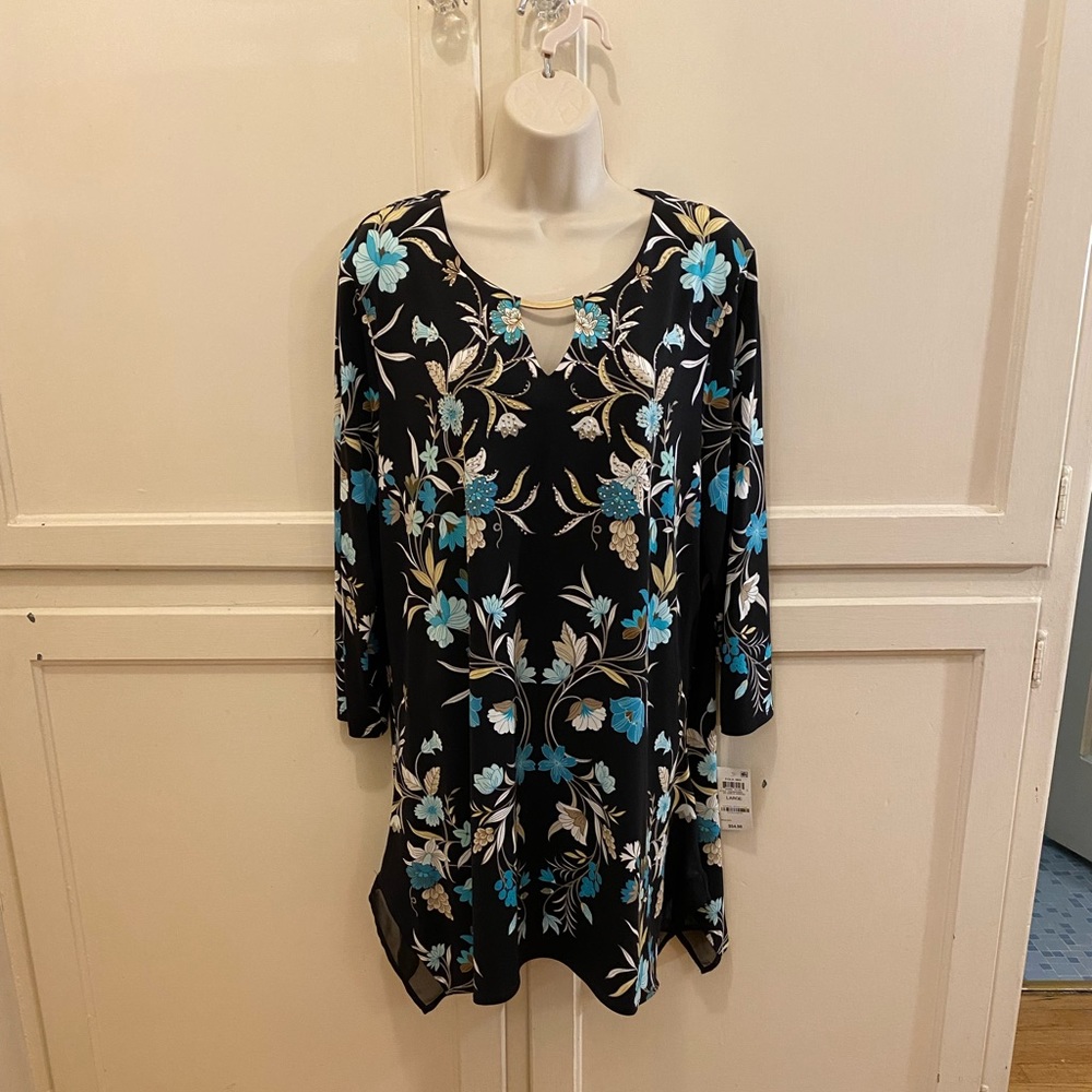 JN Collection Black Blue floral tunic